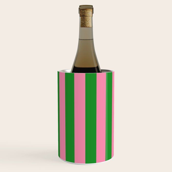 Bold Fun Vertical Stripes Green and Pink Simple Colorful Pop Pattern Wine Chiller Gallery Image 2