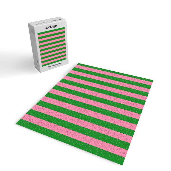 Bold Fun Vertical Stripes Green and Pink Simple Colorful Pop Pattern Jigsaw Puzzle Gallery Image 2