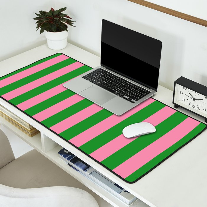 Bold Fun Vertical Stripes Green and Pink Simple Colorful Pop Pattern Desk Mat Gallery Image 2