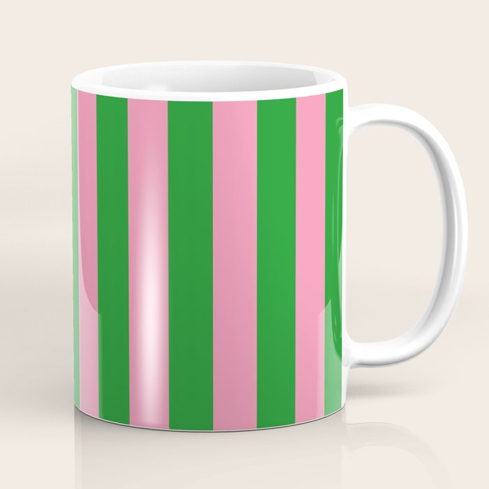 Bold Fun Vertical Stripes Green and Pink Simple Colorful Pop Pattern Coffee Mug Gallery Image 1