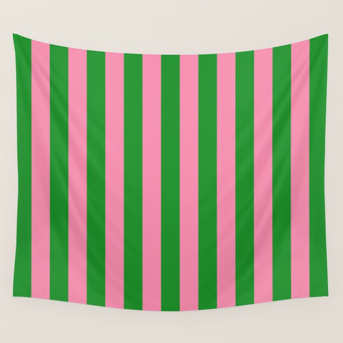 Bold Fun Vertical Stripes Green and Pink Simple Colorful Pop Pattern Wall Tapestry Gallery Image 4