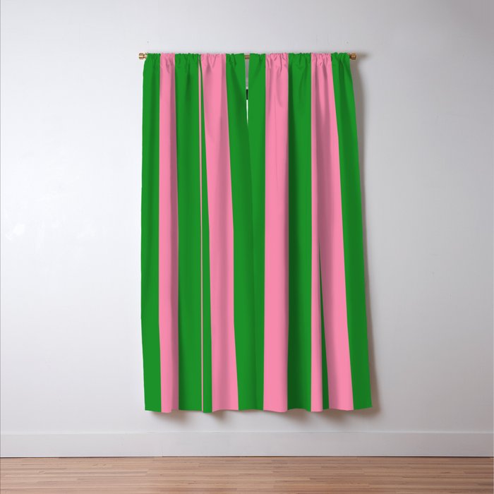 Bold Fun Vertical Stripes Green and Pink Simple Colorful Pop Pattern Window Curtain Gallery Image 3