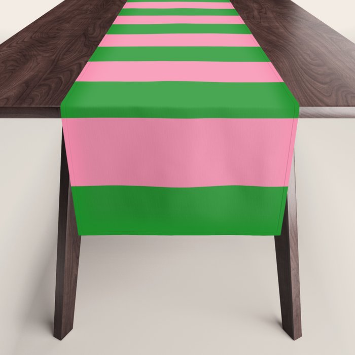 Bold Fun Vertical Stripes Green and Pink Simple Colorful Pop Pattern Table Runner Gallery Image 1