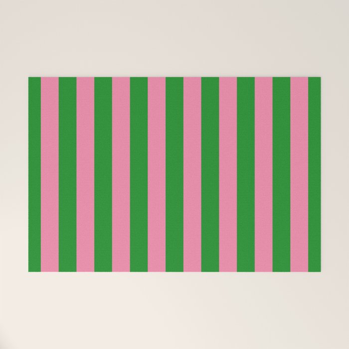 Bold Fun Vertical Stripes Green and Pink Simple Colorful Pop Pattern Welcome Mat Gallery Image 1