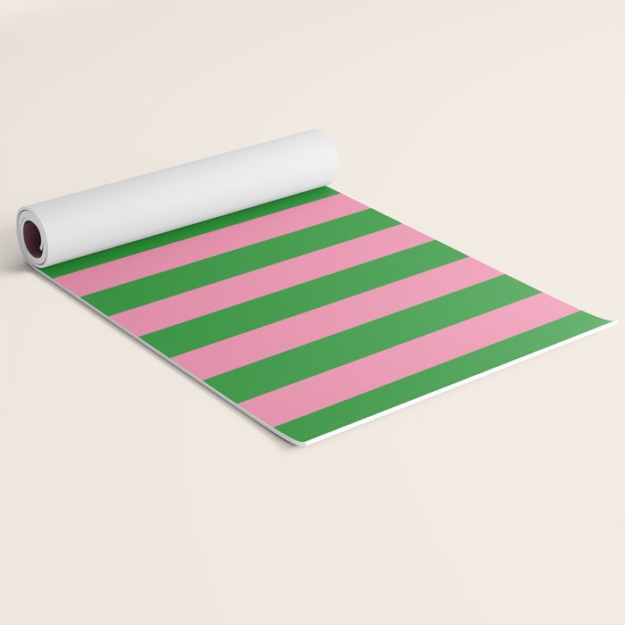 Bold Fun Vertical Stripes Green and Pink Simple Colorful Pop Pattern Yoga Mat Gallery Image 2