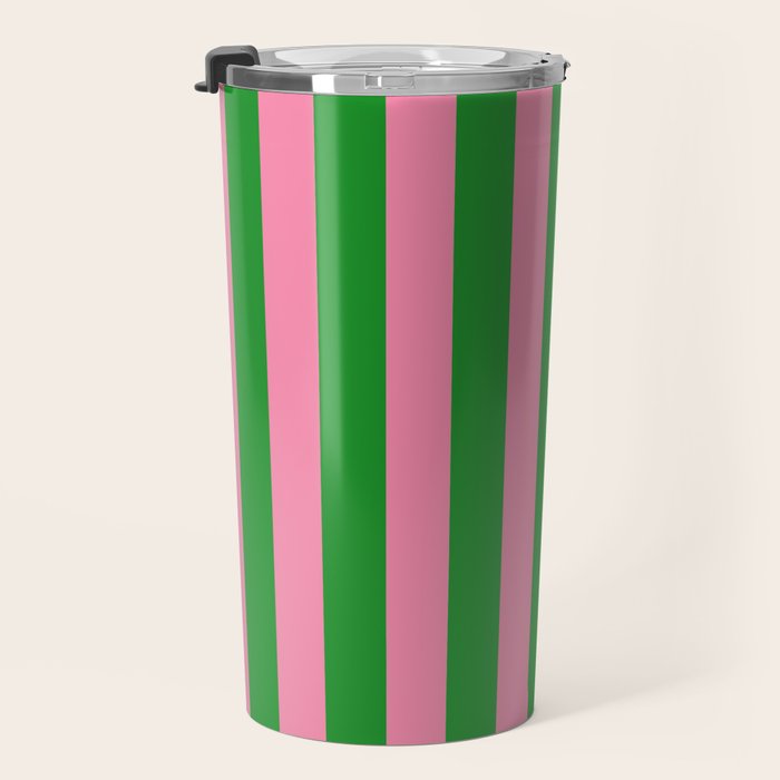 Bold Fun Vertical Stripes Green and Pink Simple Colorful Pop Pattern Travel Mug Gallery Image 3