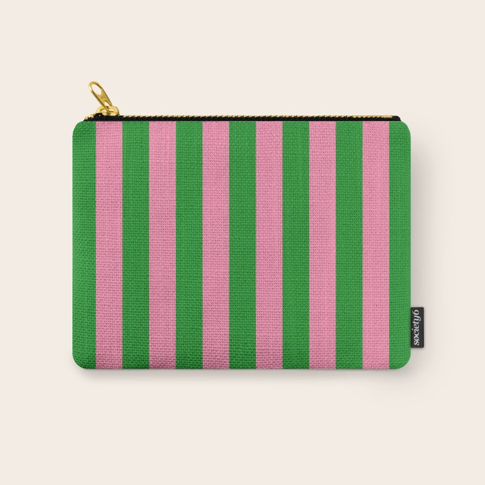 Bold Fun Vertical Stripes Green and Pink Simple Colorful Pop Pattern Carry All Pouch Gallery Image 1