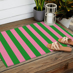 Bold Fun Vertical Stripes Green and Pink Simple Colorful Pop Pattern Outdoor Rug Gallery Image 2