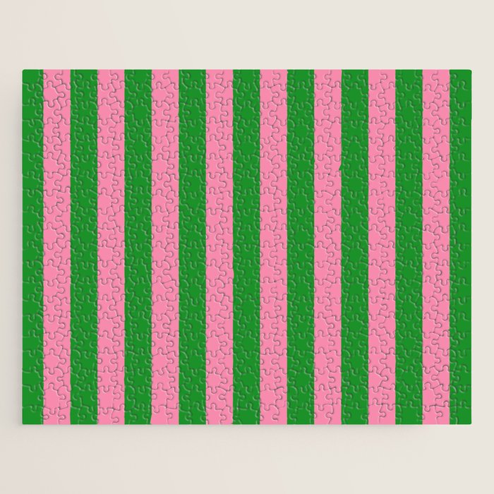 Bold Fun Vertical Stripes Green and Pink Simple Colorful Pop Pattern Jigsaw Puzzle Gallery Image 1