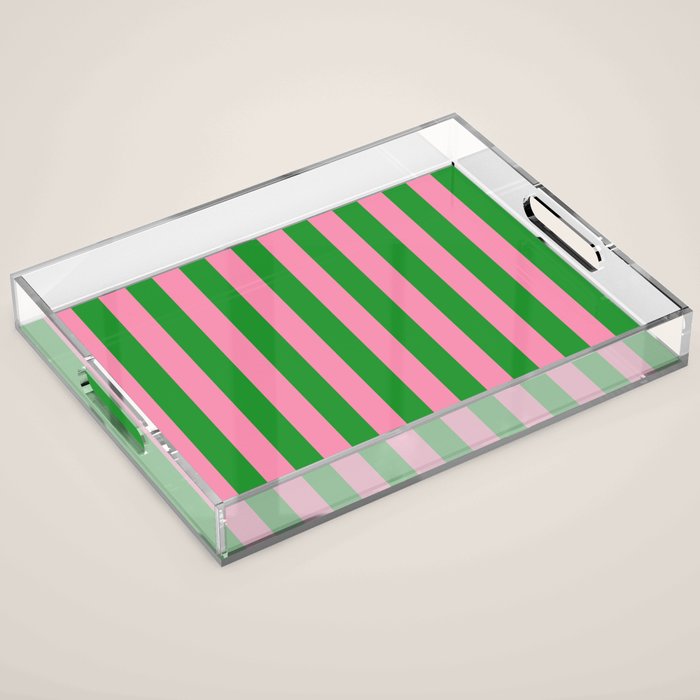Bold Fun Vertical Stripes Green and Pink Simple Colorful Pop Pattern Acrylic Tray Gallery Image 1