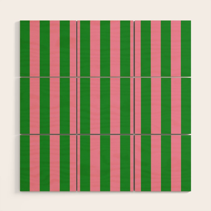 Bold Fun Vertical Stripes Green and Pink Simple Colorful Pop Pattern Wood Wall Art Gallery Image 1