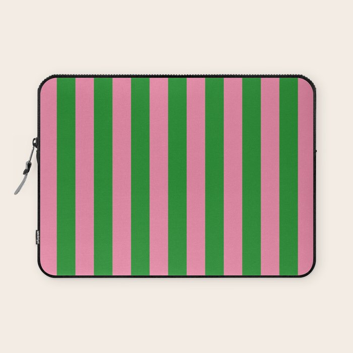 Bold Fun Vertical Stripes Green and Pink Simple Colorful Pop Pattern Laptop Sleeve Gallery Image 1