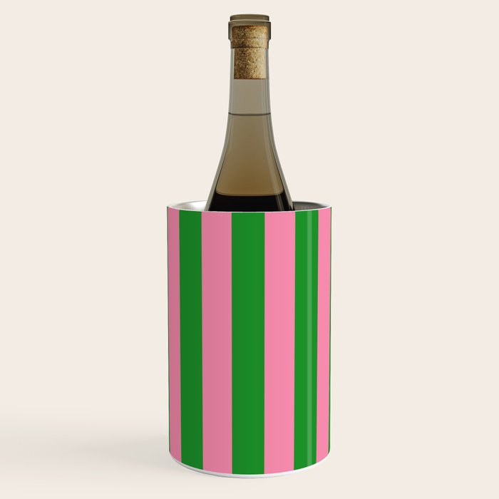 Bold Fun Vertical Stripes Green and Pink Simple Colorful Pop Pattern Wine Chiller Gallery Image 1