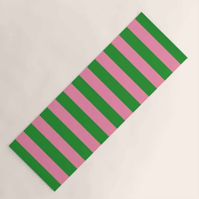 Bold Fun Vertical Stripes Green and Pink Simple Colorful Pop Pattern Yoga Mat Gallery Image 1