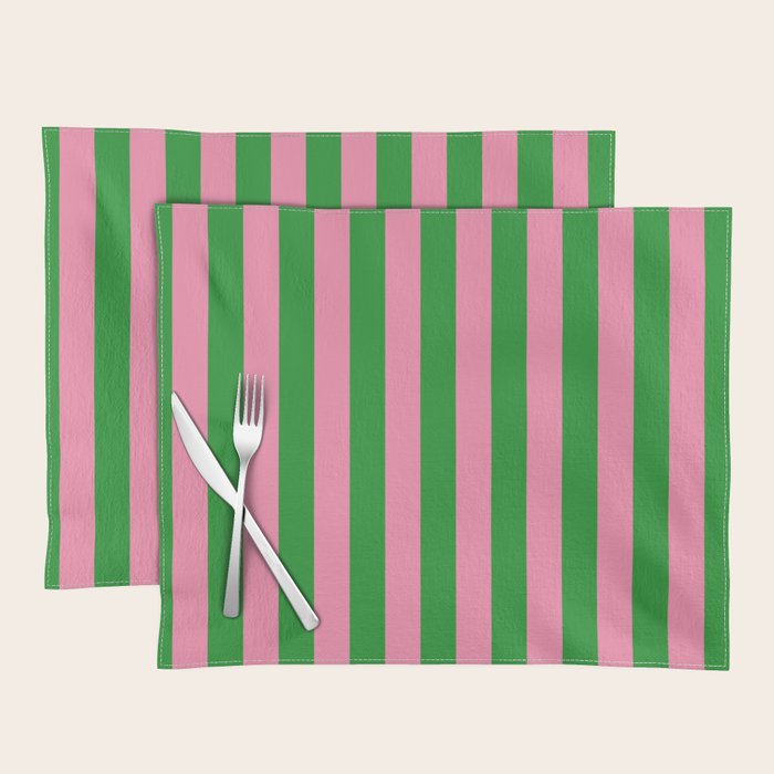 Bold Fun Vertical Stripes Green and Pink Simple Colorful Pop Pattern Placemat Gallery Image 1