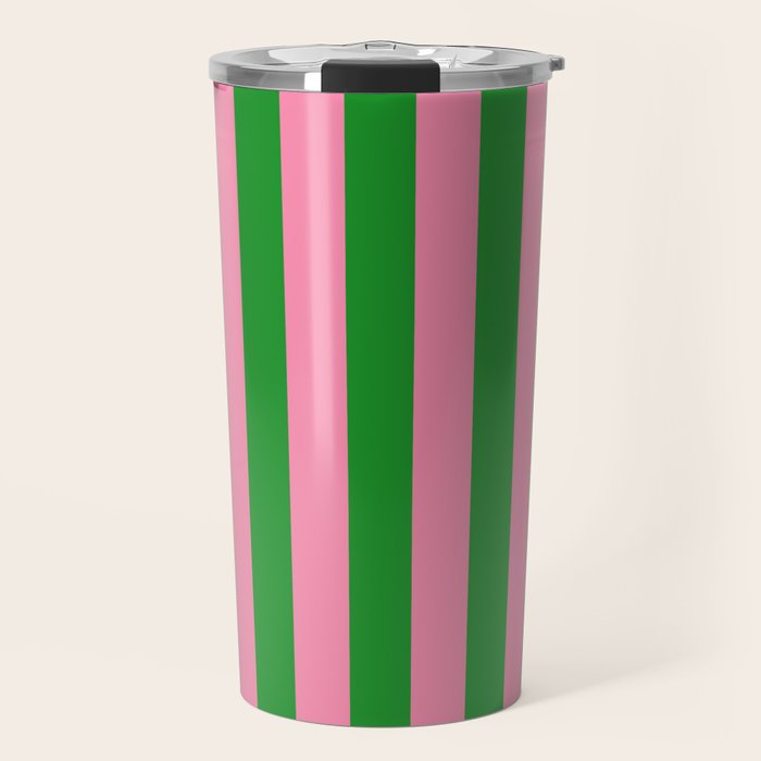 Bold Fun Vertical Stripes Green and Pink Simple Colorful Pop Pattern Travel Mug Gallery Image 1