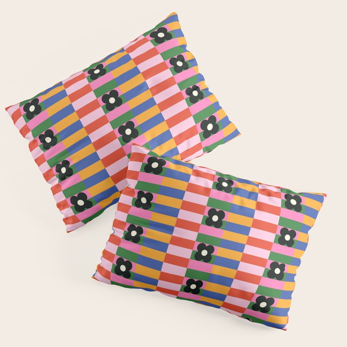 Mod Color Blocked Flower Pattern Pillow Sham Gallery Image 1