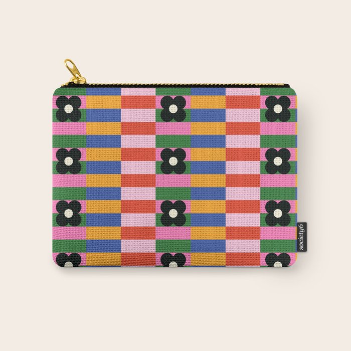 Mod Color Blocked Flower Pattern Carry All Pouch Gallery Image 1
