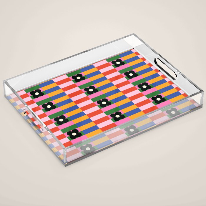 Mod Color Blocked Flower Pattern Acrylic Tray Gallery Image 1