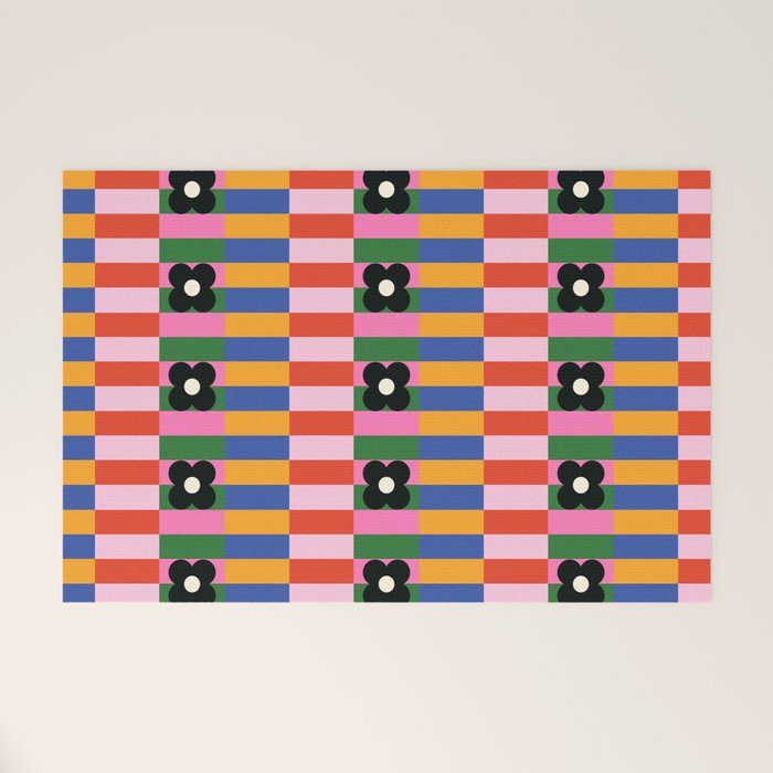 Mod Color Blocked Flower Pattern Welcome Mat Gallery Image 1
