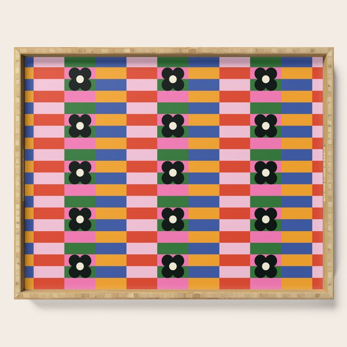 Mod Color Blocked Flower Pattern Serving Tray Gallery Image 1