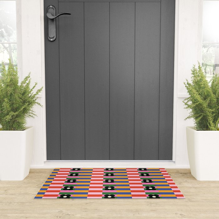 Mod Color Blocked Flower Pattern Welcome Mat Gallery Image 3