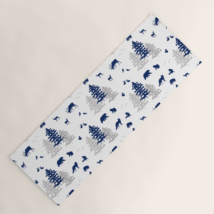 Navy Blue Woodland Animals Yoga Mat Gallery Image 1