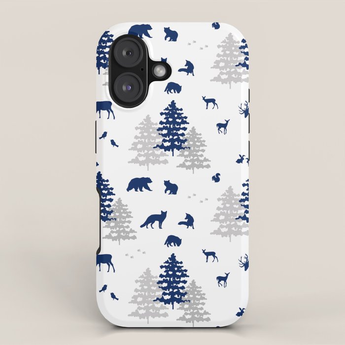 Navy Blue Woodland Animals iPhone Case Gallery Image 1