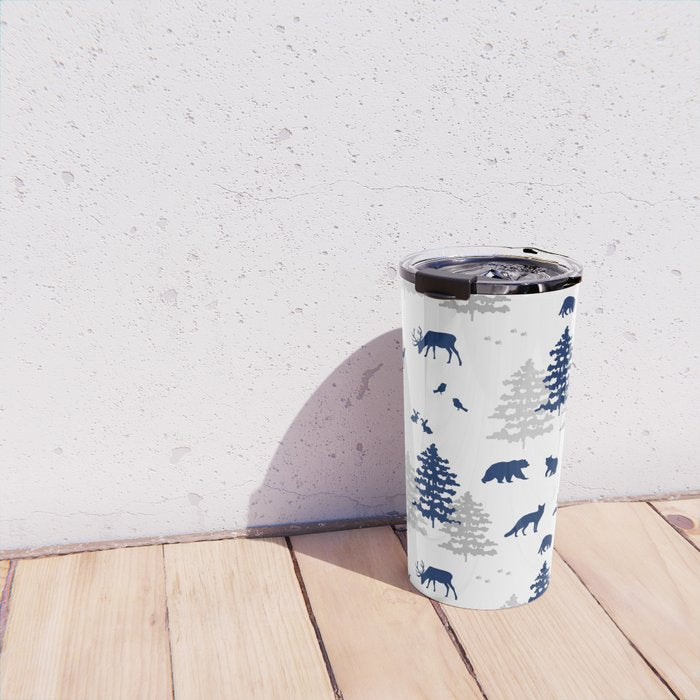 Navy Blue Woodland Animals Travel Mug Gallery Image 4