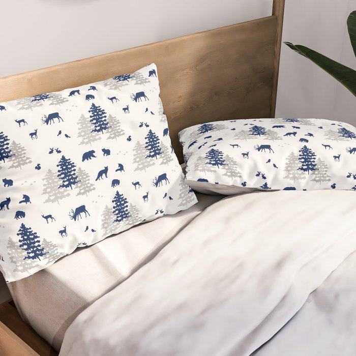 Navy Blue Woodland Animals Pillow Sham Gallery Image 2