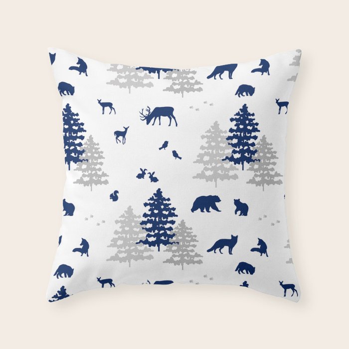 Navy Blue Woodland Animals Throw Pillow Gallery Image 6