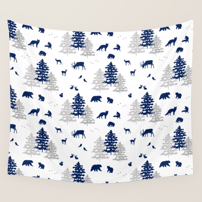 Navy Blue Woodland Animals Wall Tapestry Gallery Image 4