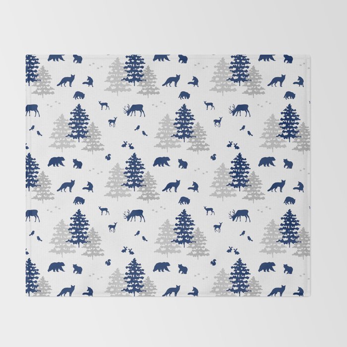 Navy Blue Woodland Animals Throw Blanket Gallery Image 2