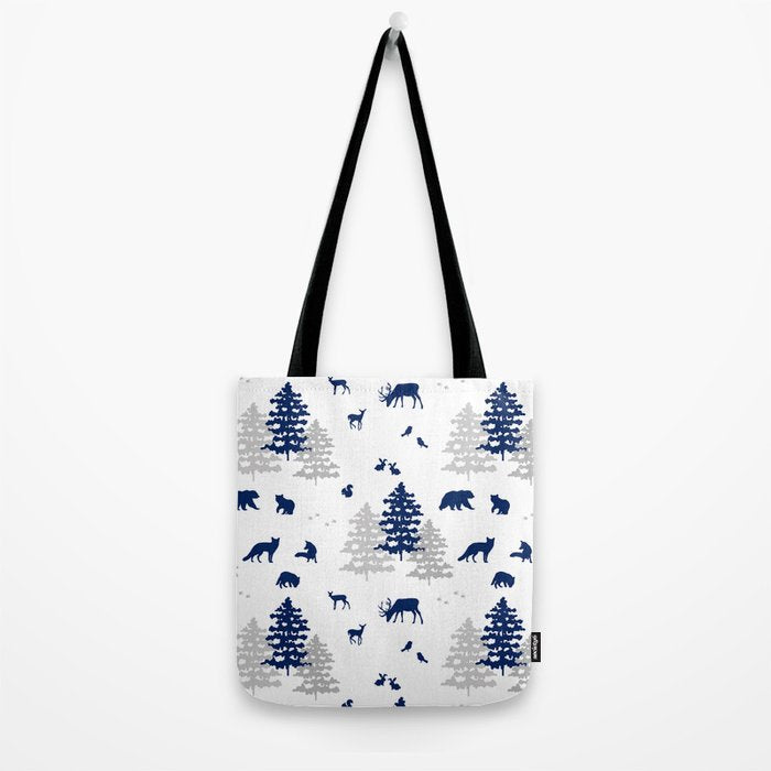 Navy Blue Woodland Animals Tote Bag Gallery Image 2