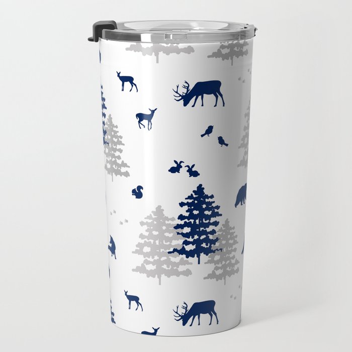 Navy Blue Woodland Animals Travel Mug Gallery Image 3