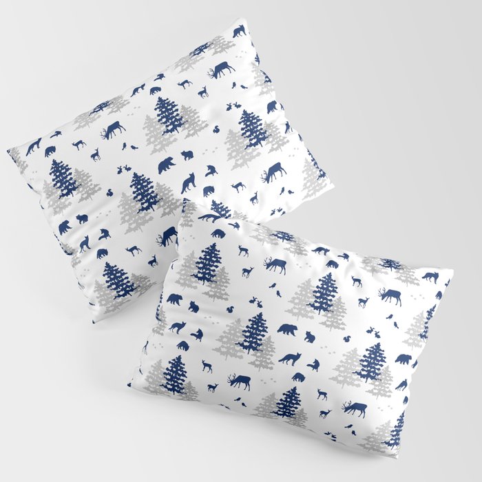Navy Blue Woodland Animals Pillow Sham Gallery Image 3