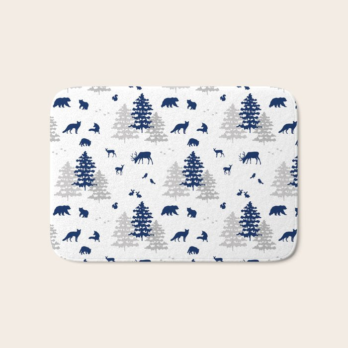 Navy Blue Woodland Animals Bath Mat Gallery Image 1