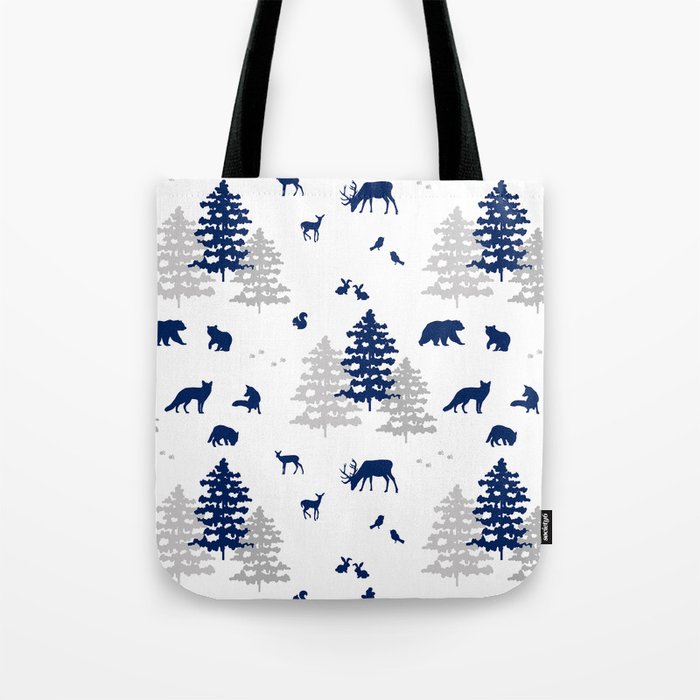 Navy Blue Woodland Animals Tote Bag Gallery Image 1