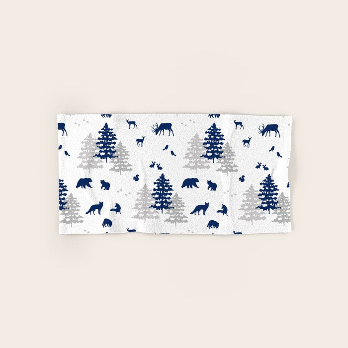 Navy Blue Woodland Animals Bath Towel Gallery Image 1
