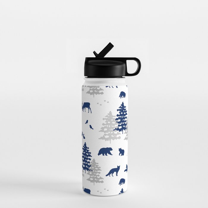 Navy Blue Woodland Animals Water Bottle Gallery Image 1
