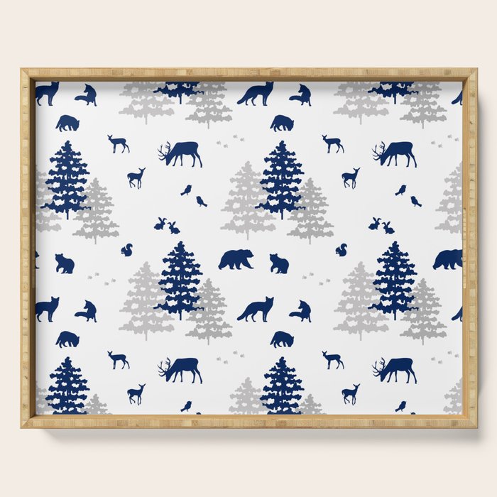 Navy Blue Woodland Animals Serving Tray Gallery Image 1
