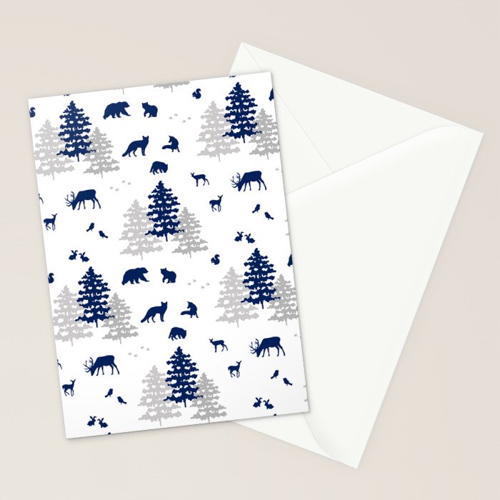 Navy Blue Woodland Animals Stationery Card Gallery Image 2