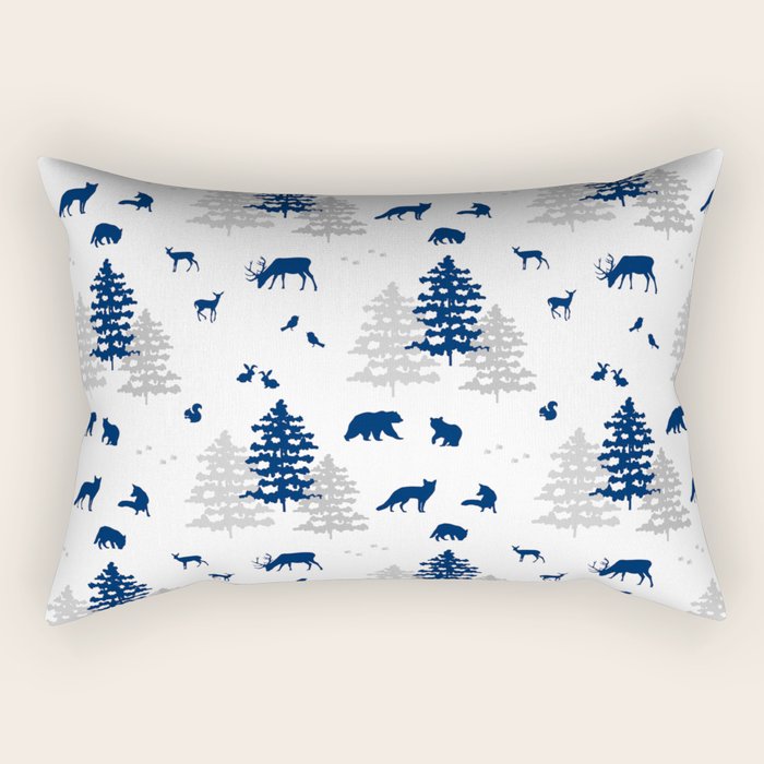 Navy Blue Woodland Animals Rectangular Pillow Gallery Image 1