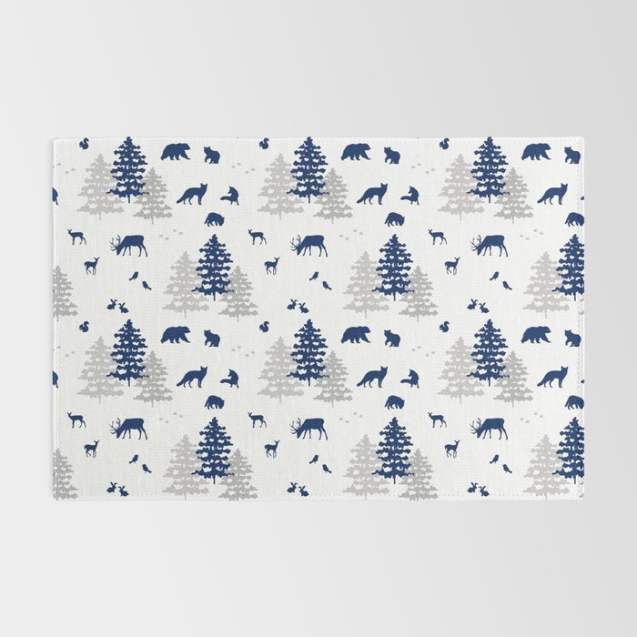 Navy Blue Woodland Animals Rug Gallery Image 2