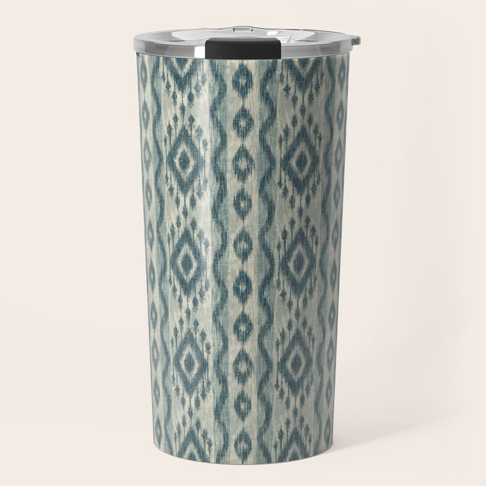 Coastal Ikat Stripe - weathered blue Travel Mug Gallery Image 1