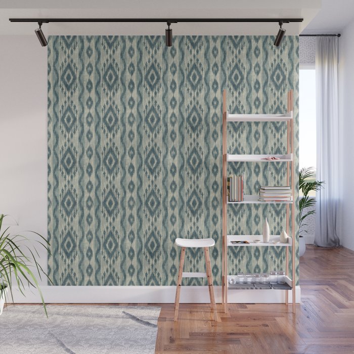 Coastal Ikat Stripe - weathered blue Wall Mural Gallery Image 1