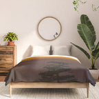 Pretty Pastel Yellow Red Green Sunset With Lone Pine Tree Silhouette Comforter Gallery Image 3