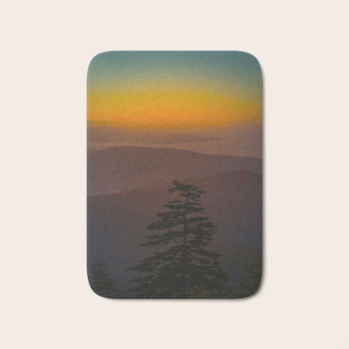 Pretty Pastel Yellow Red Green Sunset With Lone Pine Tree Silhouette Bath Mat Gallery Image 1