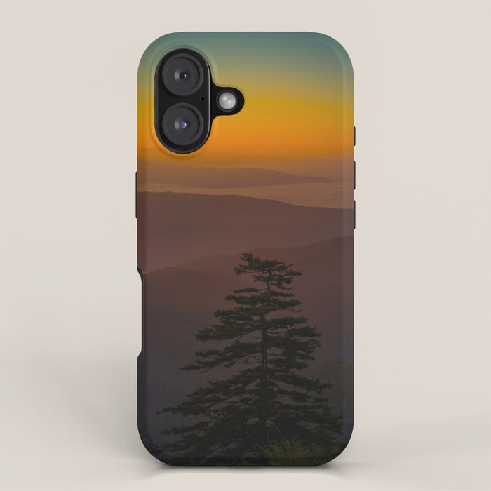 Pretty Pastel Yellow Red Green Sunset With Lone Pine Tree Silhouette iPhone Case Gallery Image 1