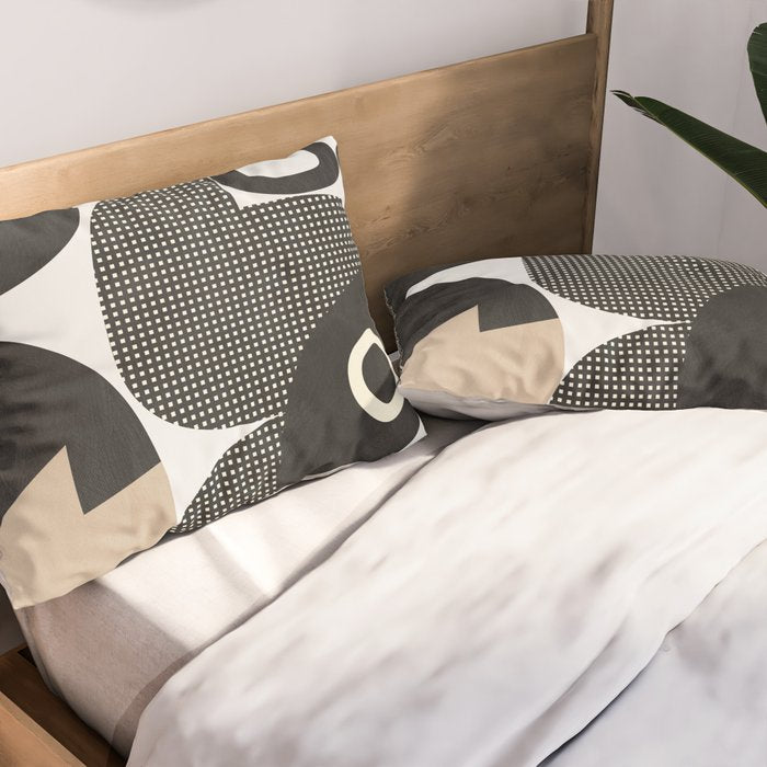 black white abstract shape art 2 Pillow Sham Gallery Image 2